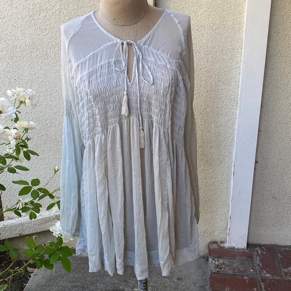 Free People stunning sheer light greyish mini dress. Absolutely Beautiful! - Picture 3 of 12